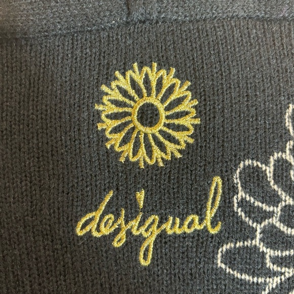 DESIGUAL Sz L Hibiscus Floral Sequin Sparkle Cascade Open Front Cardigan - Picture 10 of 12